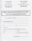 Déclaration d'existence de locaux professionnels 
